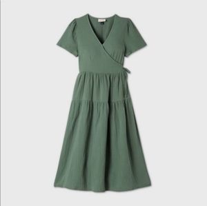 Universal Thread Plus Size Army Green Gauza Cotton Wrap Dress Pockets sz 4X